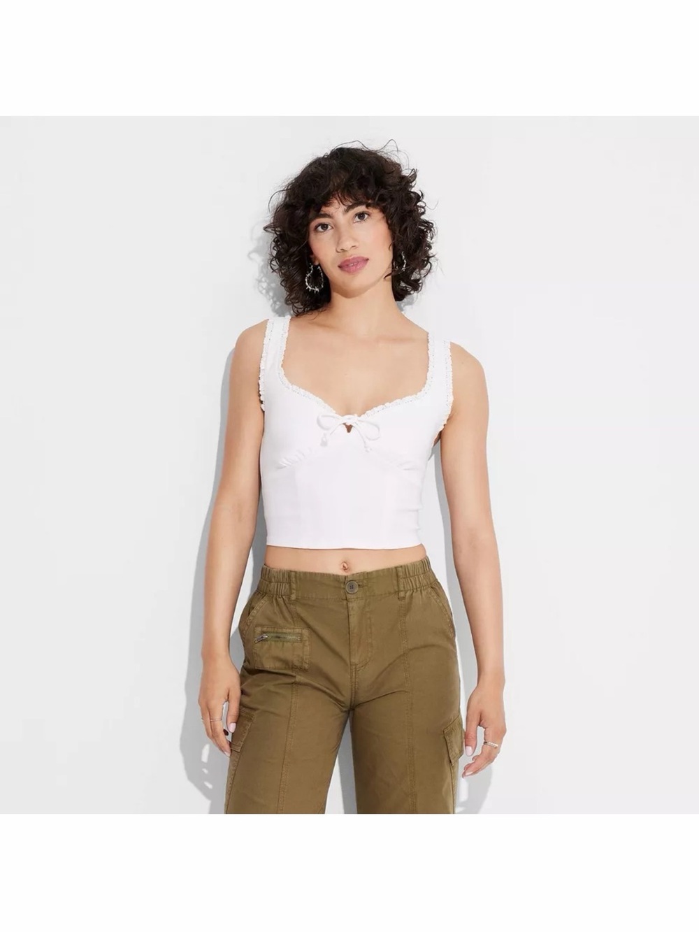 Wild Fable White Bow Lace Trim Crop Top